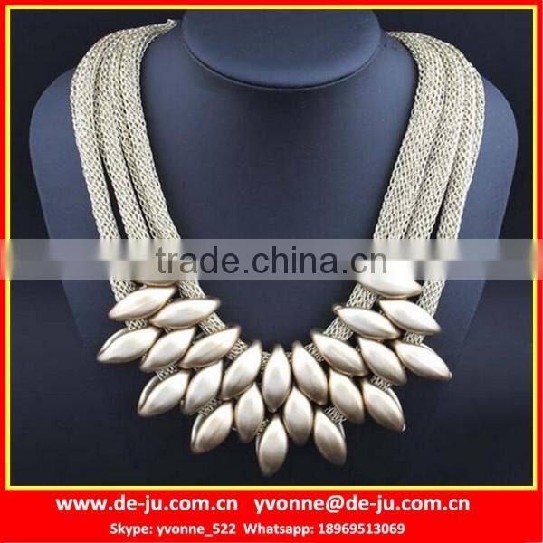 Three Strings Drop Shaped Golden Metal Necklace
