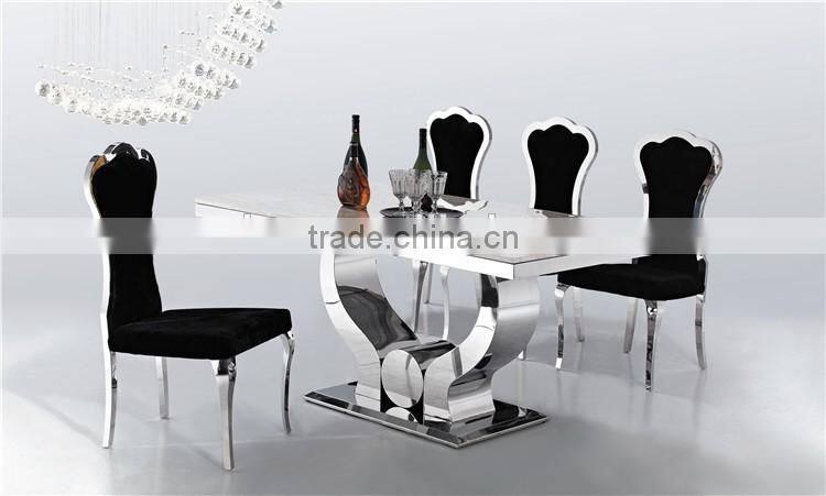 Promotion factory price stainless steel restaurant table with glass top/round dining table with chairs