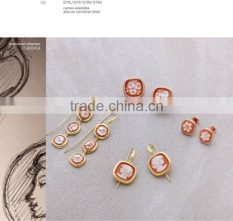 Hot Sale Classic Jewelry 925 Silver Flower And Elegant Lady Cameo Earrings Made in Italy O19s cameo 10mm