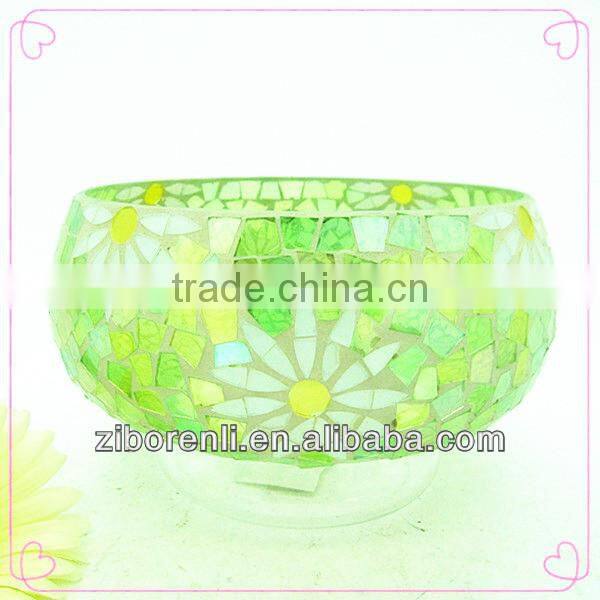 Mosaic Art Decoration Western Aqua Floral Large Colored Glass Flower Vase