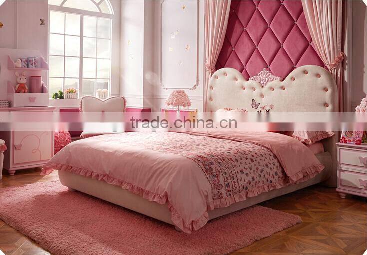 Modern pink handmade carved angel wings upholstered unique kids princess bedroom furniture sets - BF07-70346