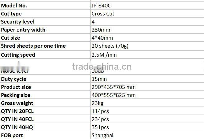 JP-840C Medium Paper Shredder for office home and bank Cross Cut