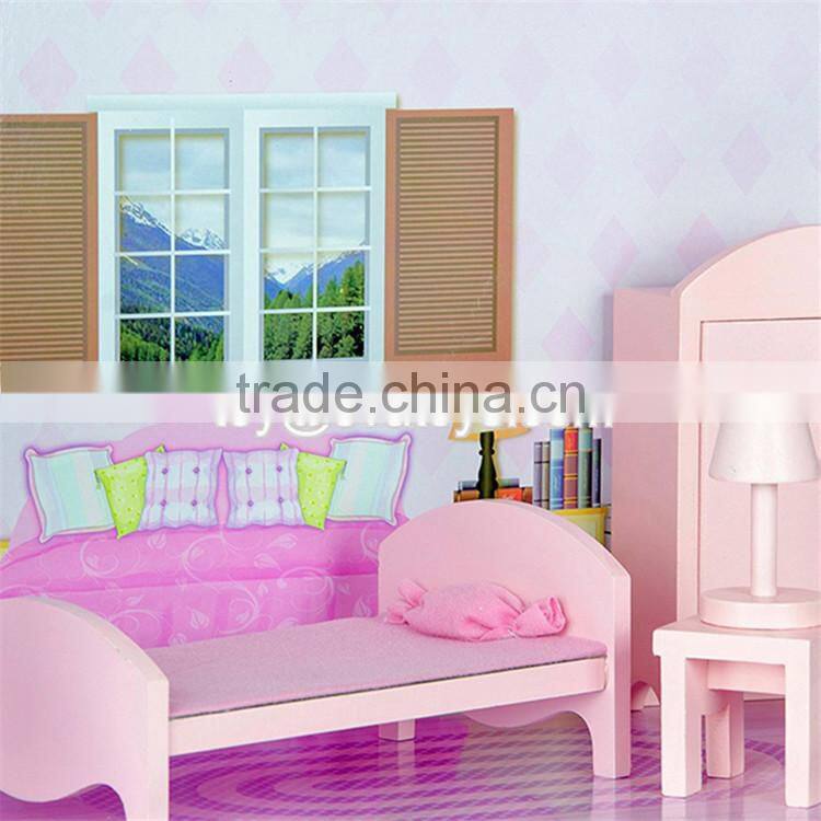 New style 3 floor girls pretend play wooden dollhouse cottage W06A224