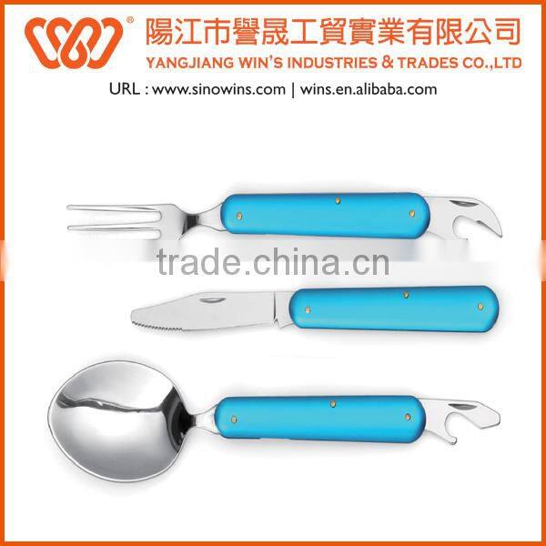 A21-S005-2S Stainless Steel Foldable Travel Cutlery Set with Plastic Handle Chips