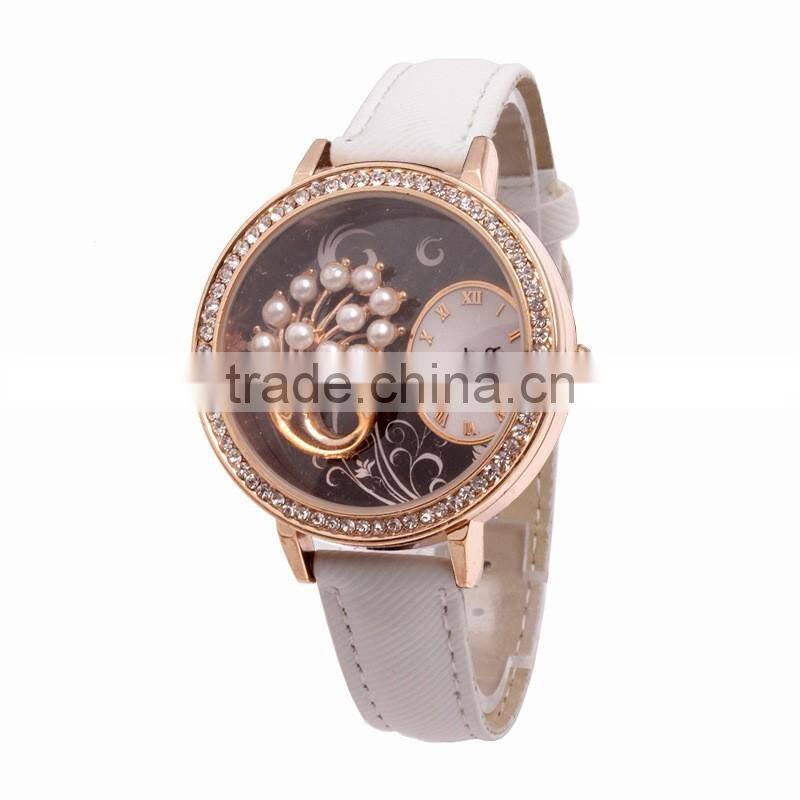 Fashion women Leather watch rhinestone crystal geneva quartz silicone watch