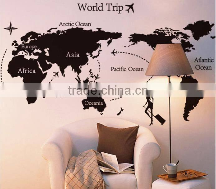 Fashion decorative DIY wall sticker world map sitting room wall stickers TV setting post