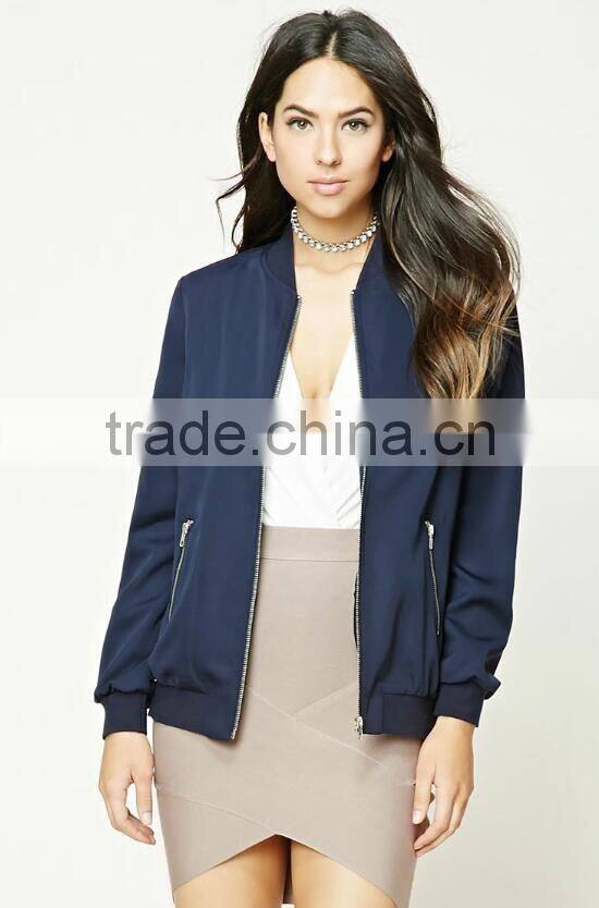 Korean Clothing Style Lady Winter New Model Blue Fashion Baseball Coat Longline Bomber Jacket Wholesale China Manufacturers