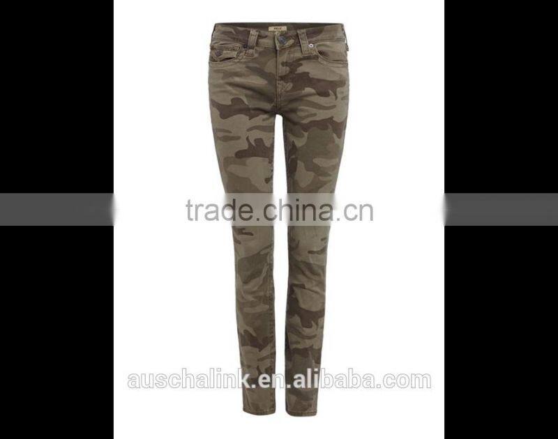 OEM women skinny camouflage export jeans made in china