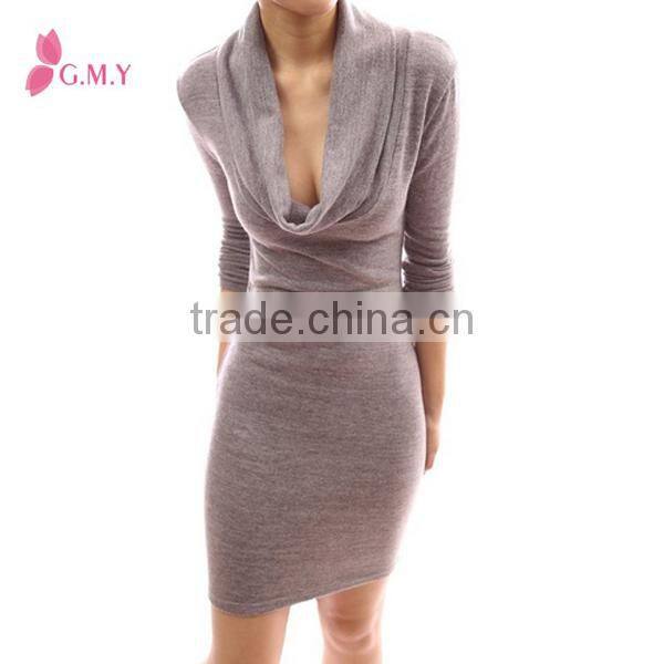 2016 Sexy Drape Cowl Neck Long Sleeve Party Knit Dress, Bodycon Evening Dresses