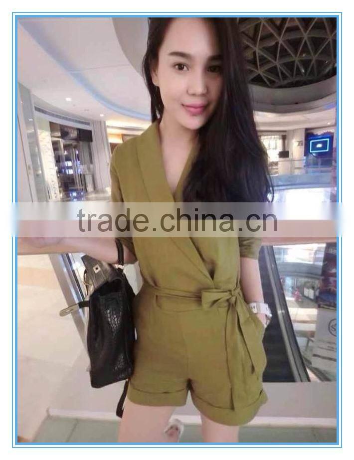 Hot Sales Half Sleeves Linen Formal Tailored Romper Jumpsuit For Women