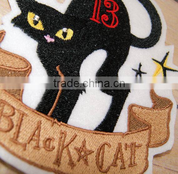 Custom high quality embroidered black cat patch for clothes embroidery patch made in china choose size/color