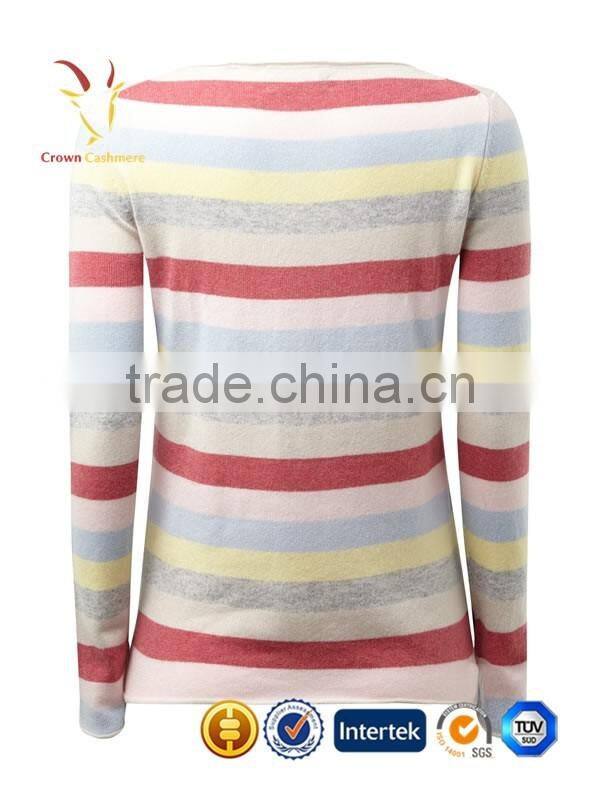 Custom Knitted Women Striped Cashmere Pullover Sweater