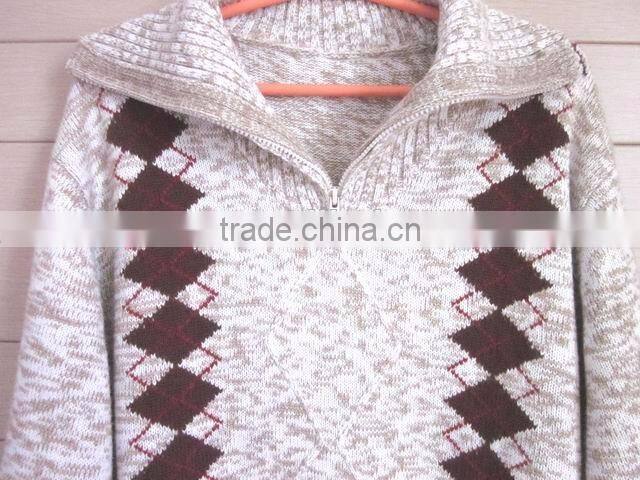 Zip collar neck jacquard style mens multi color sweater