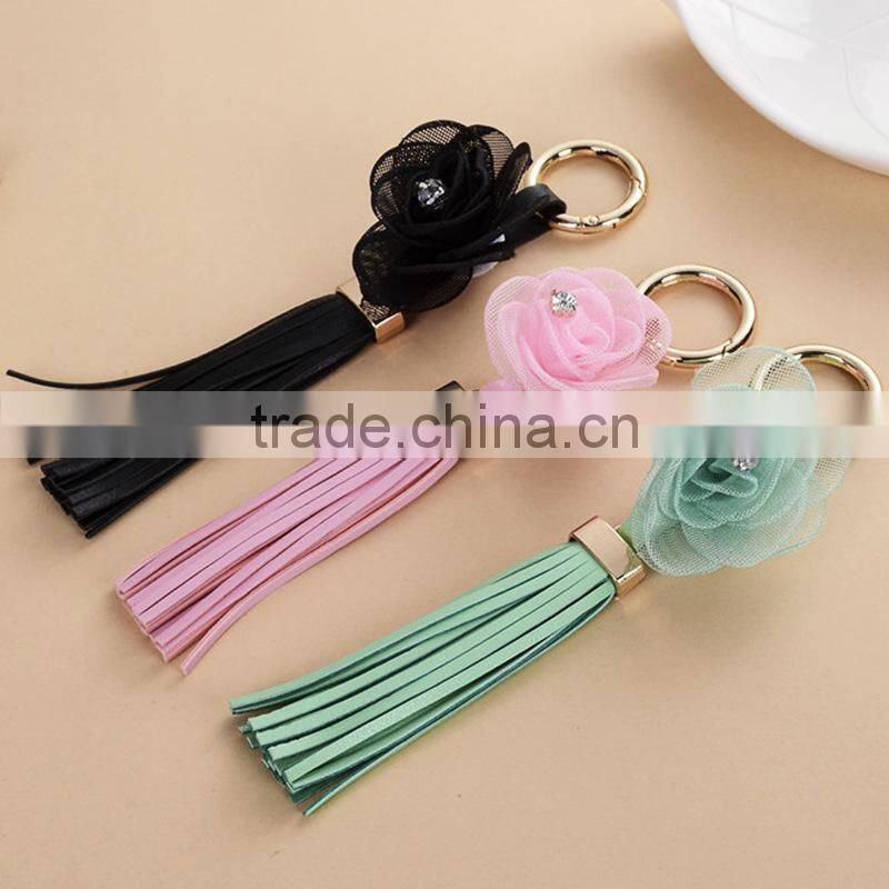New design Handmade DIY pu rose leather tassel bag charms/iphone 7 phone cover bag pendant pu-23