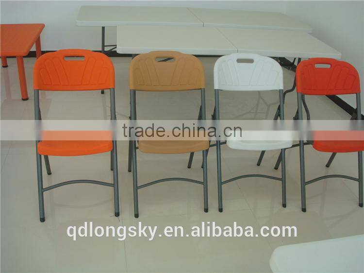 LS-4011 light weight outdoor Furniture Use cheap Dining chair white rental plastic folding Chair HDPE with metal painting frame