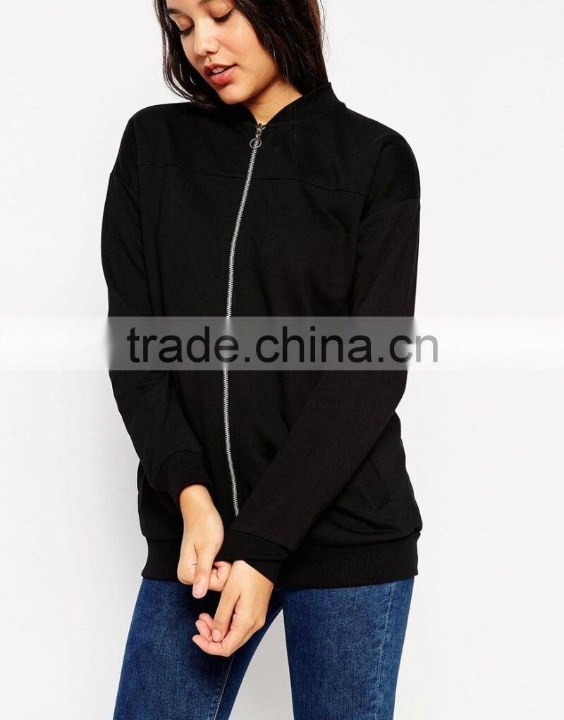High quality stand collar long sleeve jersey fleece jacket for women