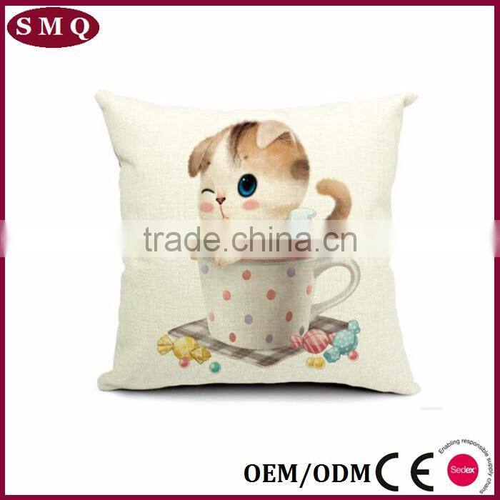 fresh style cute cat painting cotton pillow cover