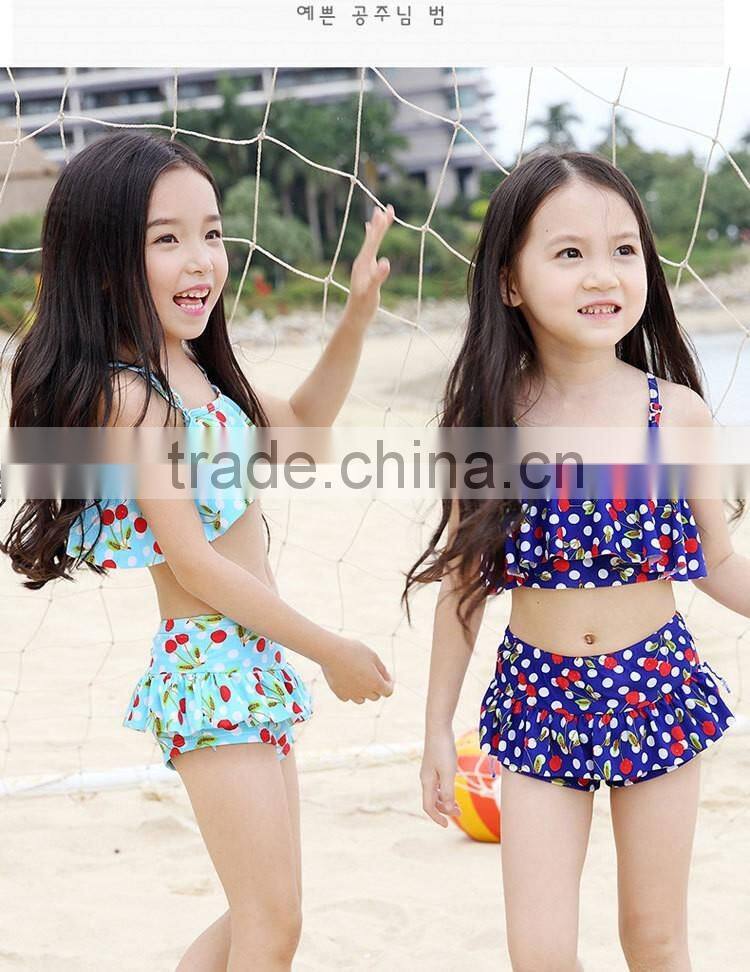 2016 new children's girls swimsuit split swimwear children cute cherry bikini