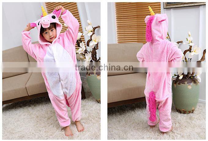 Best quality flannel fleece unicorn pajamas for children onesie