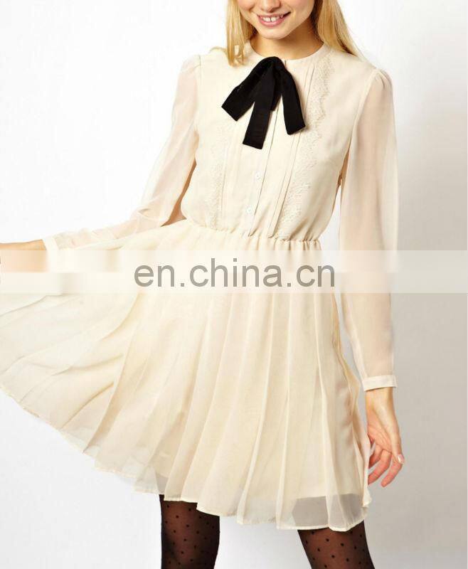 CHEFON Lace bib and pussybow midi smart casual dress
