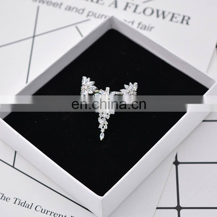 Exaggerated Feathers Zircon Ring Rhinestone Fashion Ladies Temperament Opening Ring