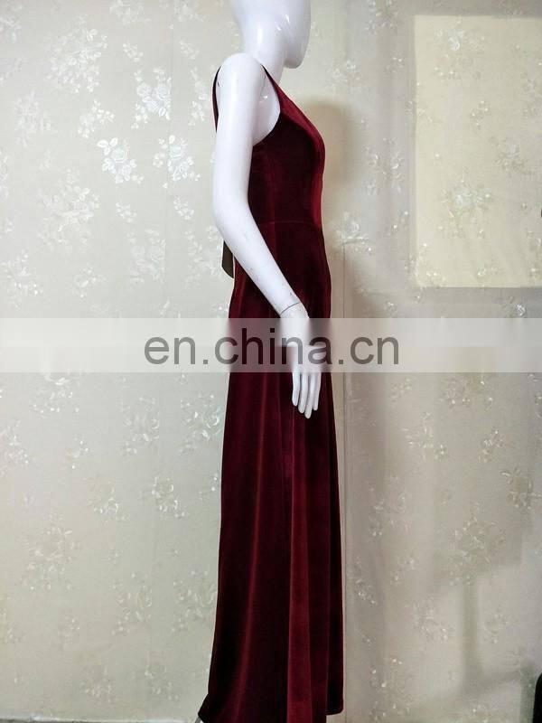 2017 new designer culotte wine red strap pantdress elegant loose maxi velvet divided skirt sexy jumpsuit for women party wear