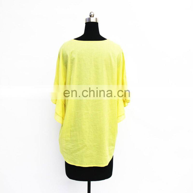 hot sale fashion flounce sleeve cotton lady blouse