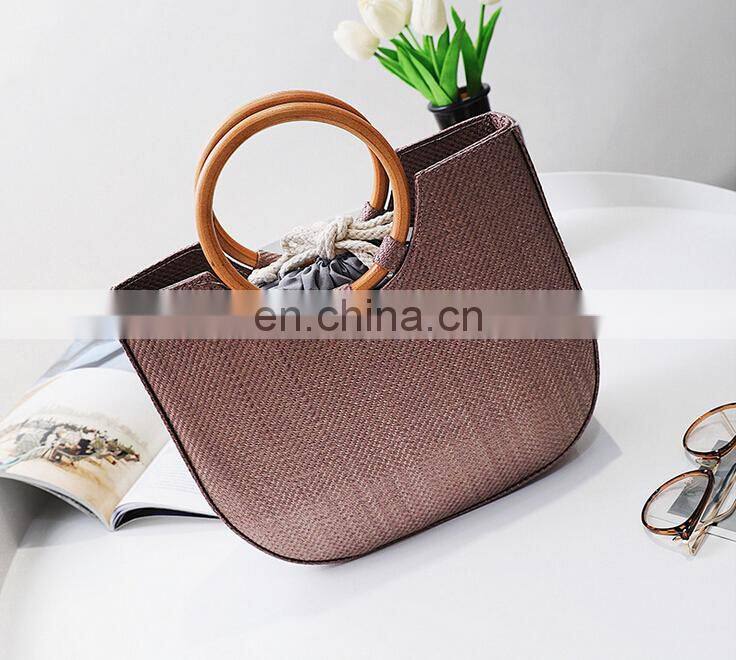 Straw bag leisure crossbody bag ring metal tote bag wholesale