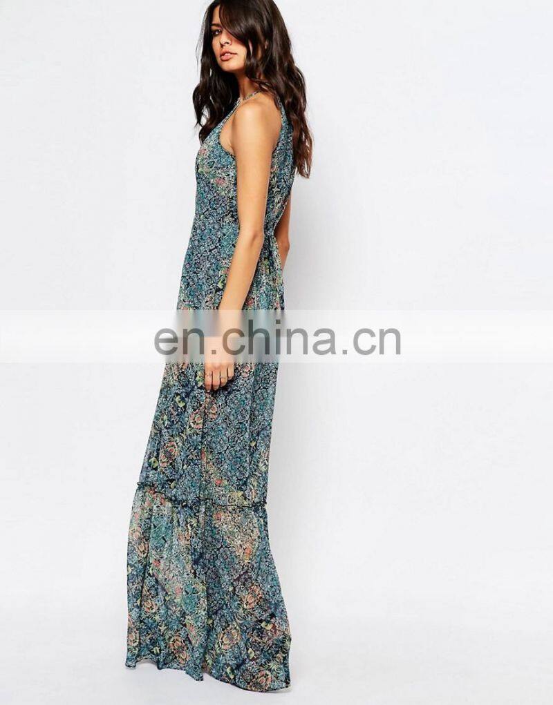 2016 Summer Europe printed loose sleeveless laides fancy long maxi dress