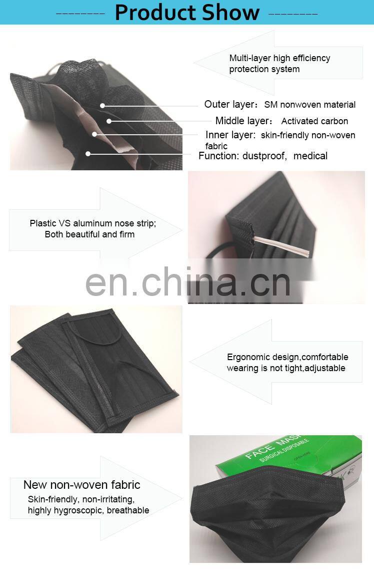 Manufacturer Disposable Face Shield Earloop Facemask Black Medical Facemask