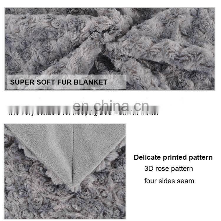 Low price supet soft comfortable faux PV fur mink blanket with brushed rose pattern