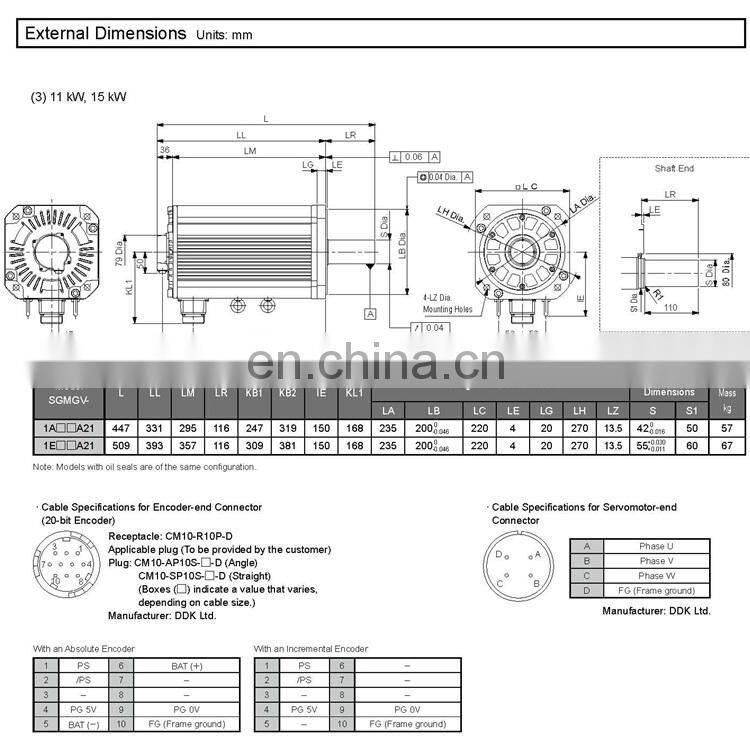 YASKAWA SGMGV series 850W servo motor SGMGV-09ADC61