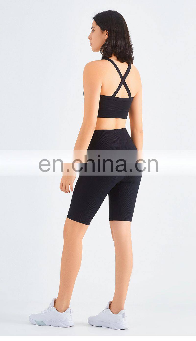Tik Tok Ribbed Cross Back Sports Bra Workout Breathable Gym High Impact Yoga Top