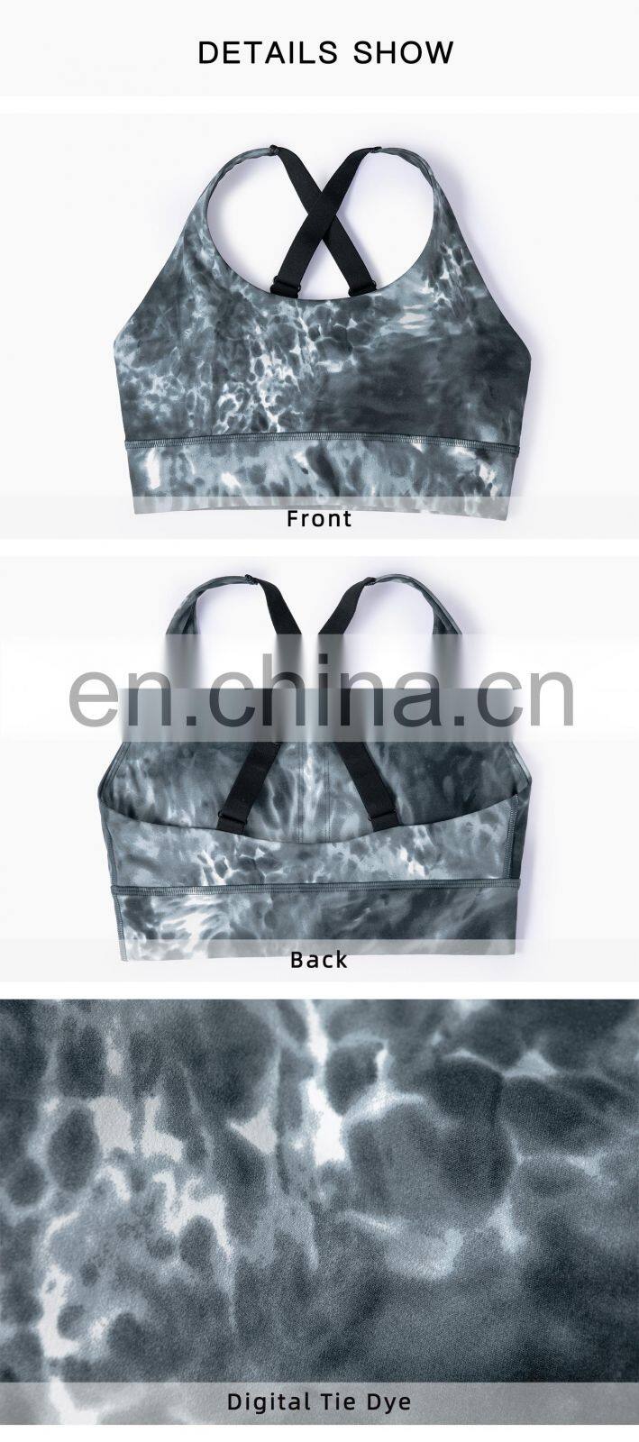 2022 Tie Dye Custom Women Nude Yoga Bra For Running Athletic Shockproof Padded Sports Bra
