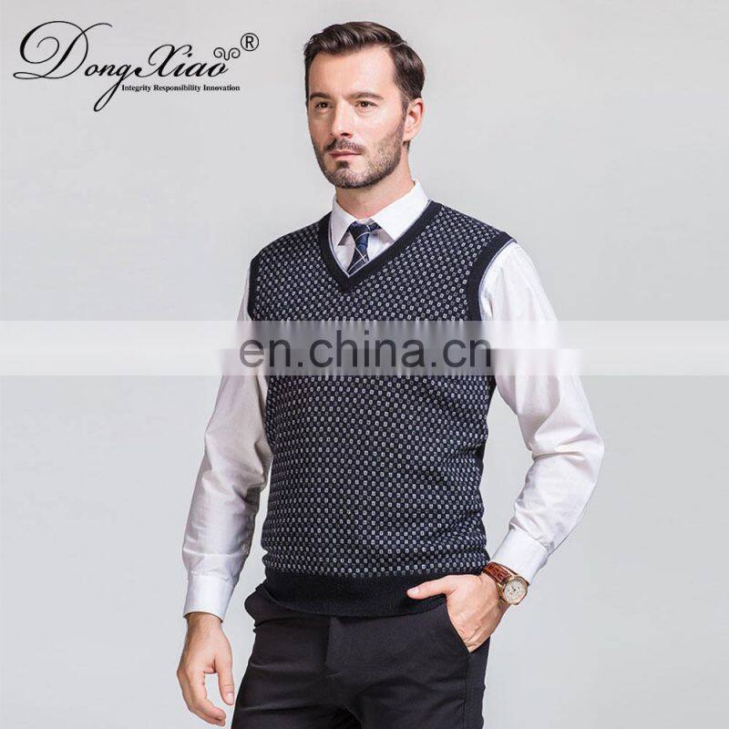 Jacquard Knitting Men's Cashmere Pullover Vest Waistcoat Comfortable V-Neck Style for Spring Season