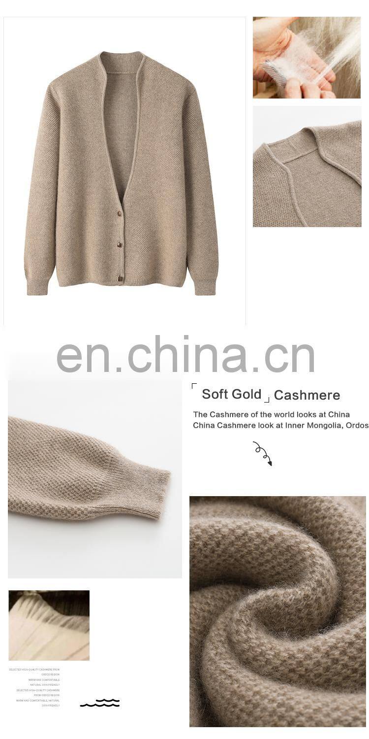 Heavy Knit Pure Cashmere Cardigan Thick V-Neck Jacquard Sweater for Winter Casual Solid Pattern Design