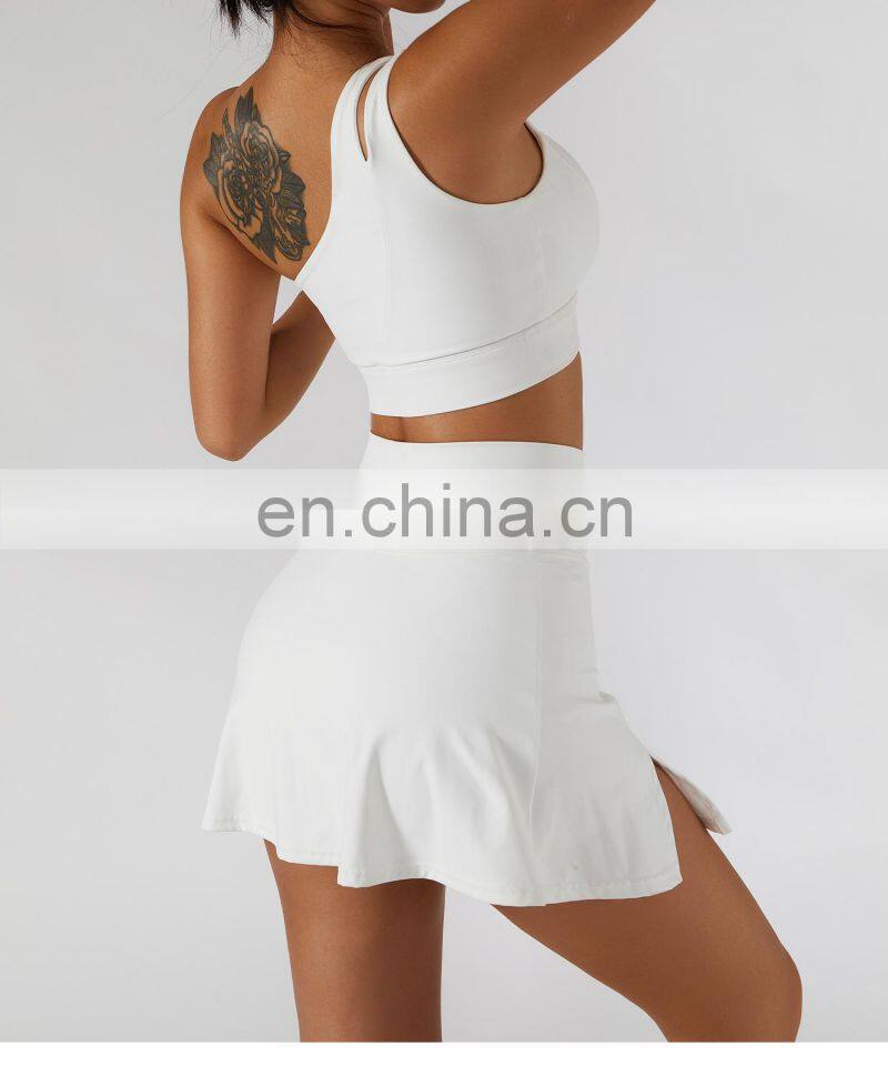 Tik Tok Anti Glare Women Tennis Pleated Skirts Solid Color Outdoor Active Wears