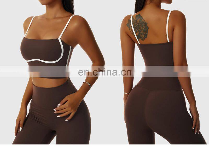 Factory Sale Contrasting Colors Backless Sports Bras Sling Straps Yoga Fitness Tops