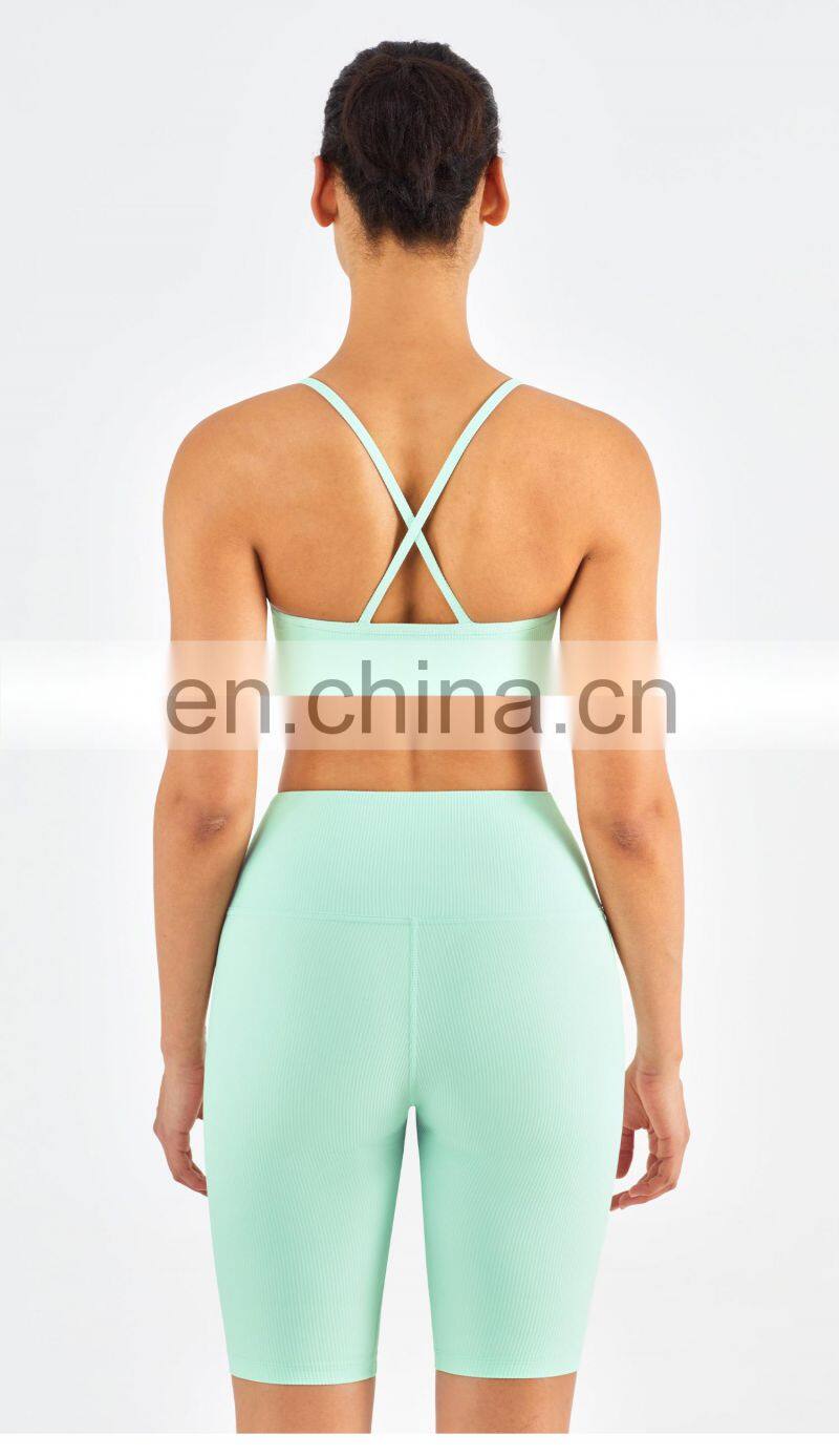 Ribber Camisole Women Yoga Fitness Workout Sports Bra Custom Print High Impact Strappy Bras Top