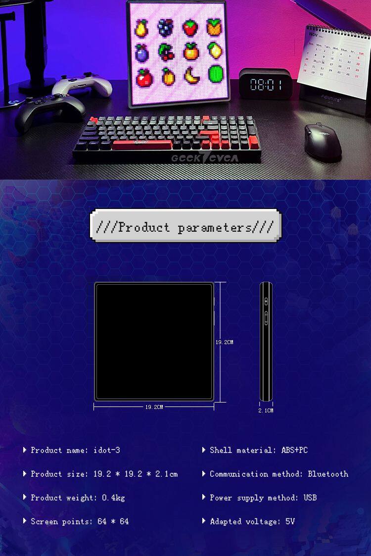 64*64 Automotive Atmosphere Pixel Screen Bluetooth Pixel Screen DIY Decorative Lights Modification Universal Car Ambient Light