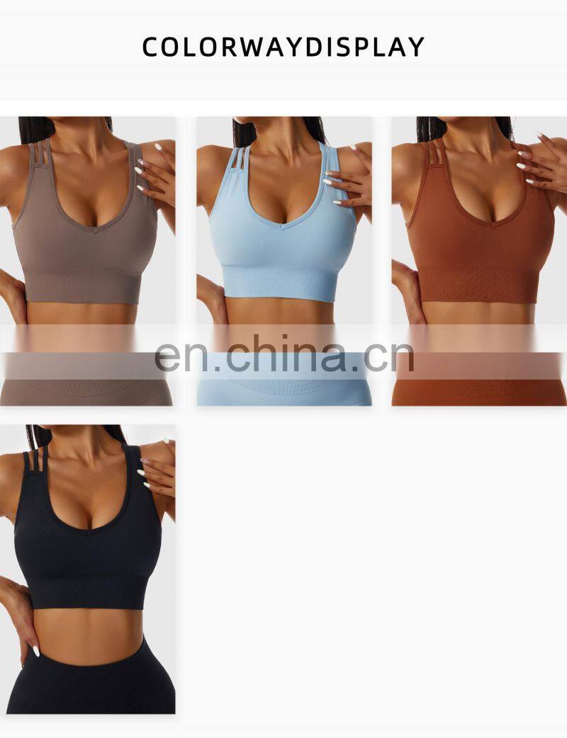 Custom Women Cross Back Push Up Sports Bras Fitness U Neck Hollow Crop Yoga Tops