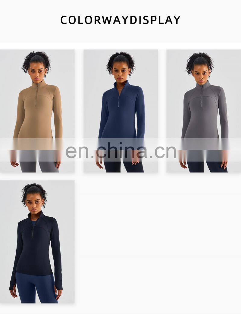 OEM Half Zip Sports Fitness Women Jackets Winter Fleece Long Sleeves Yoga Wear