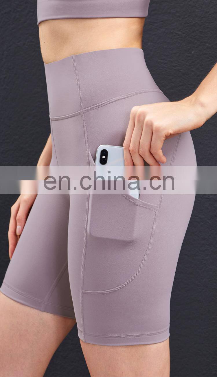 2021 New Arrival Women Biker Shorts With Pocket High Waist Elastic Skinny Short