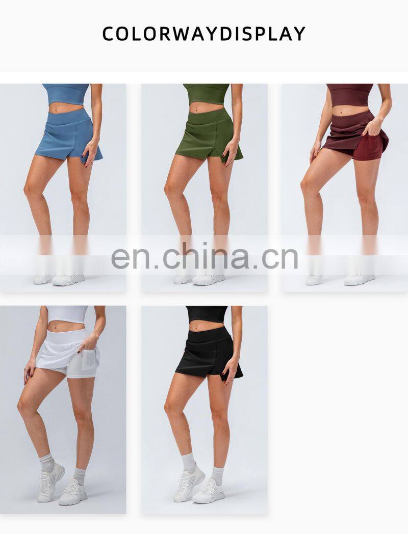 New Rib Two Piece Anti-Glare High Waist Sports Women Fitness Golf Tennis Skirts With Pockets