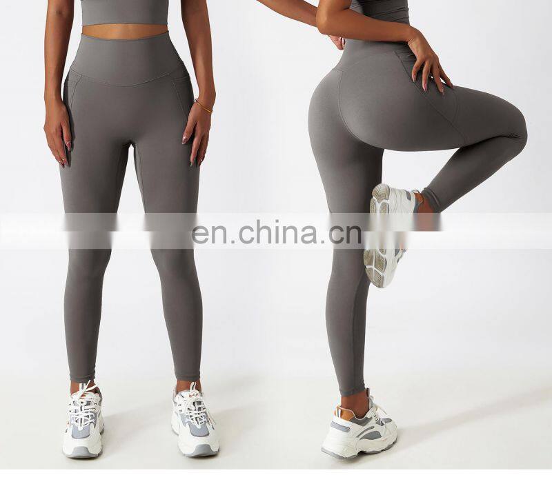 Four Way Stretch Yoga Leggings With Pockets Wholesale Women V Back Sports Running Pants