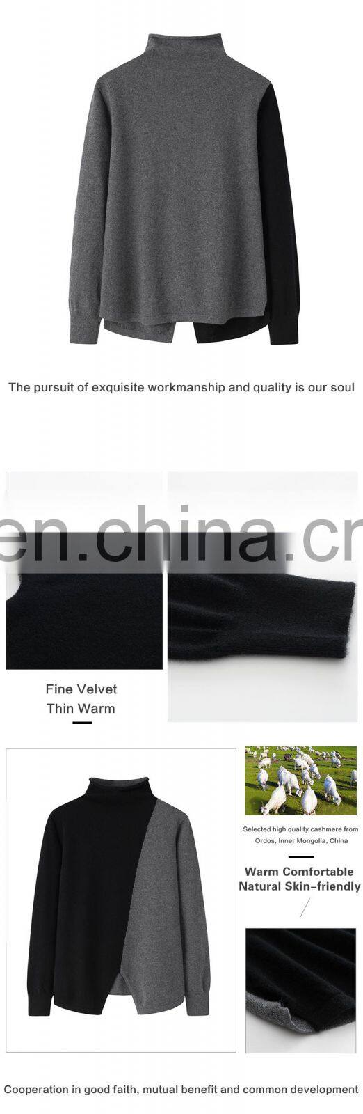 Custom Logo Vintage Cashmere Pullover Loose Women's Long Sleeves Color Blocking Sweater Turtleneck Winter Season-OEM Service