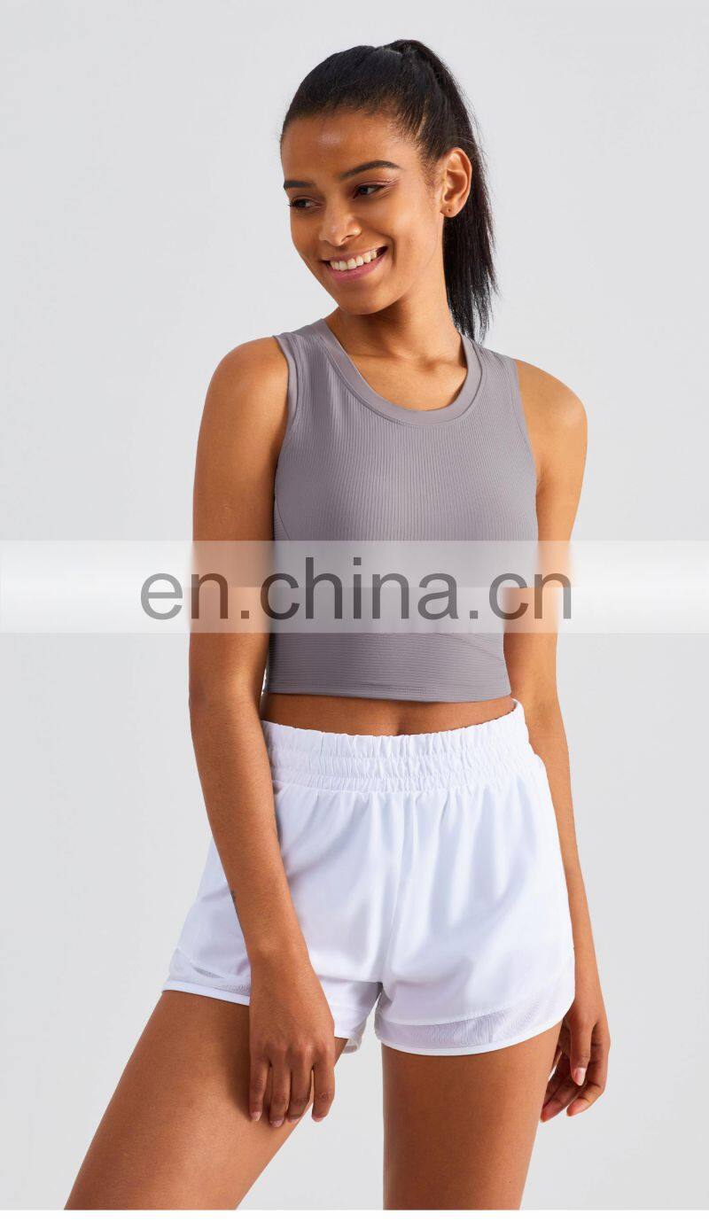 Ribbed Semi Fixed Cups Sports Bras Women Hot Sales High Impact Yoga Crop Tank Tops