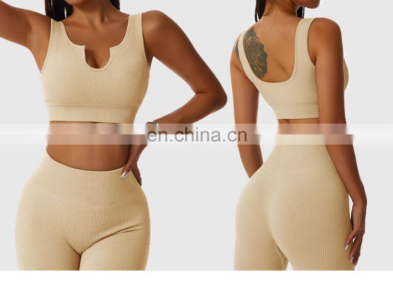 Seamless Sexy Womens Gym Wear V Neck Tops Wholesale Ribbed Workout Sports Bras