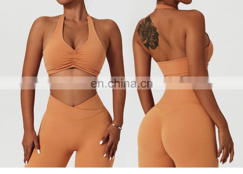 Sexy Halter Workout Front Folding Sports Bras Wholesale Backless Yoga Quick Dry Tops