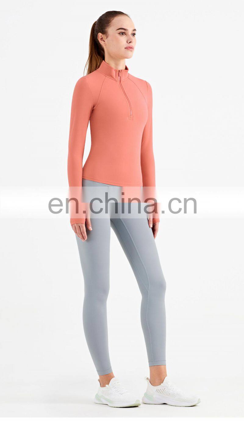 New Arrival Custom Two Piece Women Workout Sets Half Zipper Jacket High Waist Sports Legging